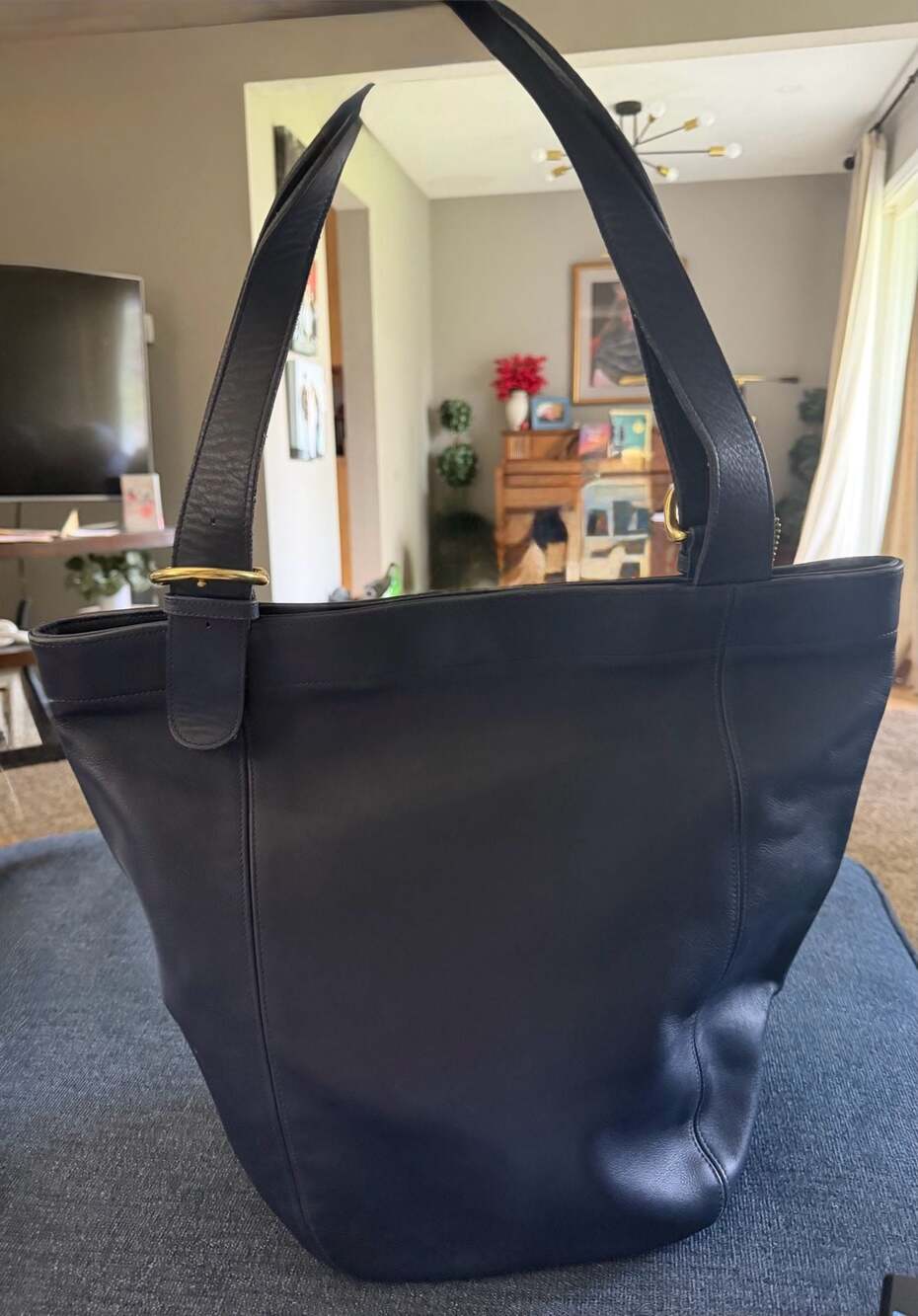 NWOT  Vintage Coach Leather Buckle Tote Bag Navy Blue - Picture 10 of 10
